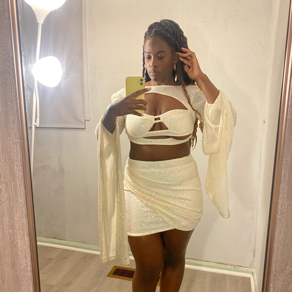 Skirt Set Off White Sequin